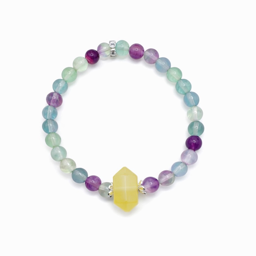 Rainbow Fluorite & Lemon Quartz Gemstone Stretchy Bracelet